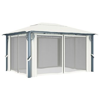 Prieel met gordijn 400x300 cm aluminium cr&egrave;me