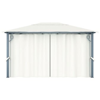 Prieel met gordijn 400x300 cm aluminium cr&egrave;me
