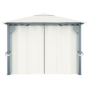 Prieel met gordijn 400x300 cm aluminium cr&egrave;me