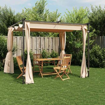 Prieel met gordijnen 3x3 m staal cr&egrave;me