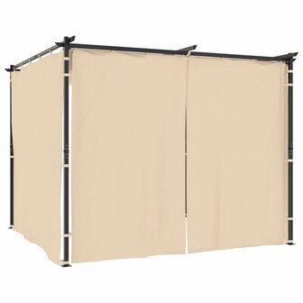 Prieel met gordijnen 3x3 m staal cr&egrave;me