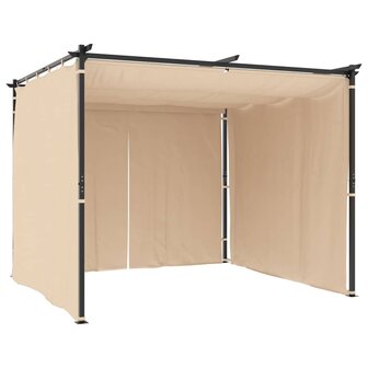Prieel met gordijnen 3x3 m staal cr&egrave;me