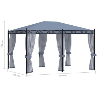 Prieel met horren 3x4 m staal antraciet
