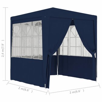 Partytent met zijwanden professioneel 90 g/m&sup2; 2x2 m blauw