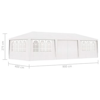Partytent met zijwanden professioneel 90 g/m&sup2; 4x9 m wit