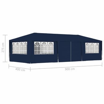 Partytent met zijwanden professioneel 90 g/m&sup2; 4x9 m blauw
