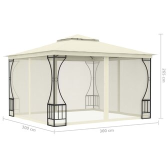 Prieel met netten 300x300x265 cm cr&egrave;mekleurig
