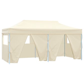 Partytent met 4 zijwanden inklapbaar 3x6 m staal cr&egrave;me