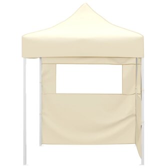 Partytent met 2 zijwanden inklapbaar 2x2 m staal cr&egrave;me
