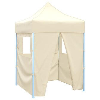 Partytent met 4 zijwanden inklapbaar 2x2 m staal cr&egrave;me