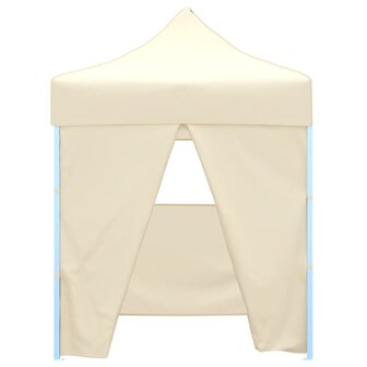 Partytent met 4 zijwanden inklapbaar 2x2 m staal cr&egrave;me
