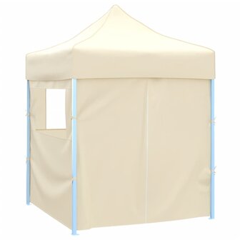 Partytent met 4 zijwanden inklapbaar 2x2 m staal cr&egrave;me