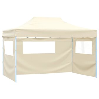Partytent met 3 zijwanden inklapbaar 3x4 m staal cr&egrave;me