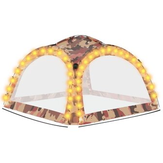 Partytent met LED en 4 zijwanden 3,6x3,6x2,3 m camouflage