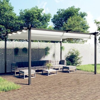 Tuinprieel met uittrekbaar dak 4x3 m cr&egrave;mekleurig
