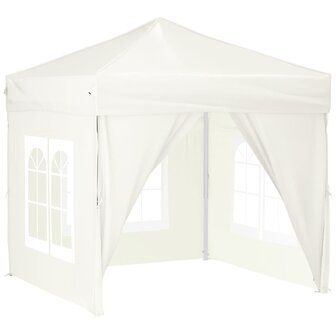 Partytent inklapbaar met zijwanden 2x2 m cr&egrave;mekleurig