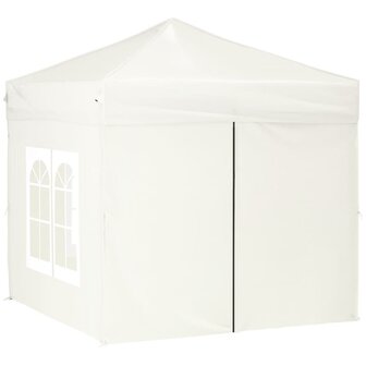 Partytent inklapbaar met zijwanden 2x2 m cr&egrave;mekleurig