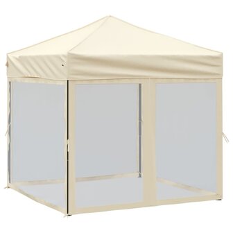 Partytent inklapbaar met zijwanden 2x2 m cr&egrave;mekleurig