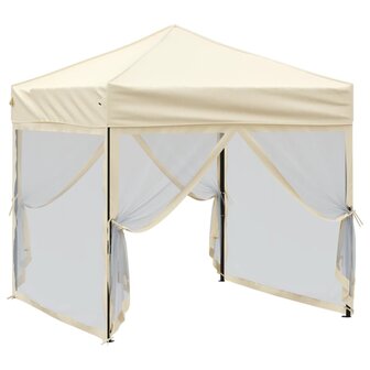 Partytent inklapbaar met zijwanden 2x2 m cr&egrave;mekleurig