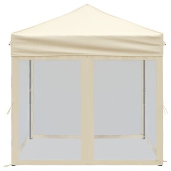 Partytent inklapbaar met zijwanden 2x2 m cr&egrave;mekleurig