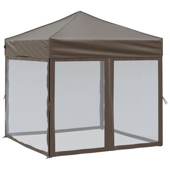 Partytent inklapbaar met zijwanden 2x2 m taupe
