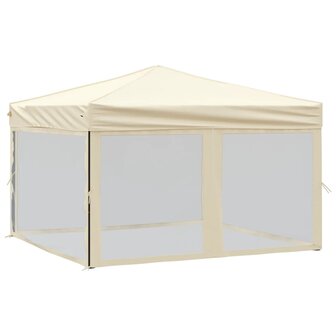 Partytent inklapbaar met zijwanden 3x3 m cr&egrave;mekleurig