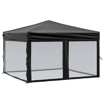 Partytent inklapbaar met zijwanden 3x3 m zwart