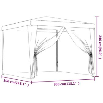Partytent met 4 mesh zijwanden 3x3 m HDPE antracietkleurig
