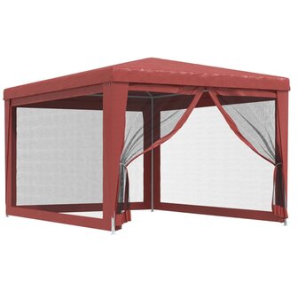 Partytent met 4 mesh zijwanden 3x4 m HDPE rood
