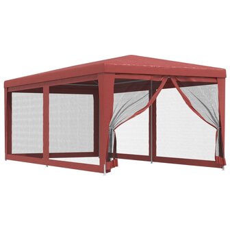Partytent met 6 mesh zijwanden 3x6 m HDPE rood