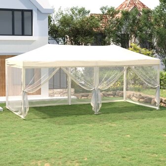 Partytent inklapbaar met zijwanden 3x6 m cr&egrave;mekleurig