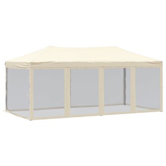 Partytent inklapbaar met zijwanden 3x6 m cr&egrave;mekleurig