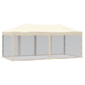 Partytent inklapbaar met zijwanden 3x6 m cr&egrave;mekleurig