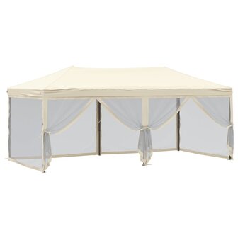 Partytent inklapbaar met zijwanden 3x6 m cr&egrave;mekleurig