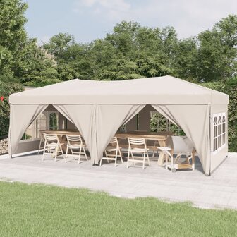 Partytent inklapbaar met zijwanden 3x6 m cr&egrave;mekleurig