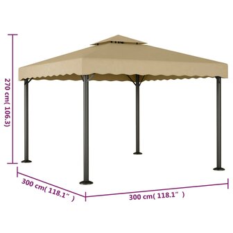 Prieel 3x3 m aluminium en staal taupe