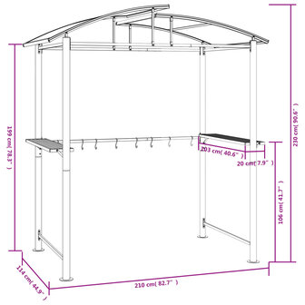 Barbecue-overkapping 210x114x230 cm staal antracietkleurig
