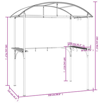 Barbecuepaviljoen met zijplanken 220x115x230 cm staal antraciet