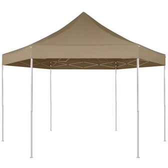 Partytent inklapbaar zeshoekig 3,6x3,1 m taupe 220 g/m&sup2;