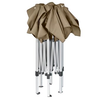 Partytent inklapbaar zeshoekig 3,6x3,1 m taupe 220 g/m&sup2;