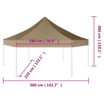 Partytent inklapbaar zeshoekig 3,6x3,1 m taupe 220 g/m&sup2;