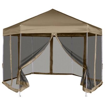Partytent met wanden zeshoekig 3,6x3,1 m taupe 220 g/m&sup2;