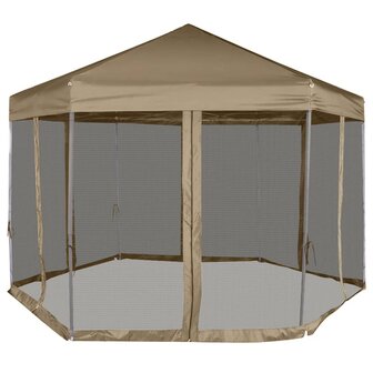 Partytent met wanden zeshoekig 3,6x3,1 m taupe 220 g/m&sup2;