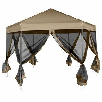 Partytent met wanden zeshoekig 3,6x3,1 m taupe 220 g/m&sup2;