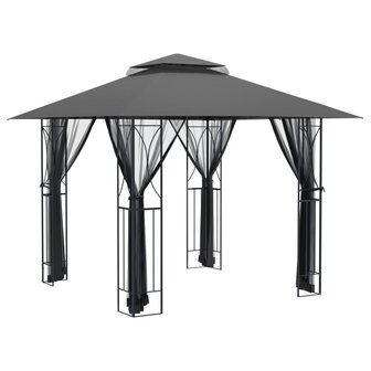 Prieel met zijwanden 300x300x270 cm staal antracietkleurig