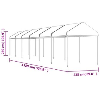 Prieel met dak 13,38x2,28x2,69 m polyetheen wit