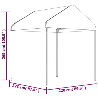 Prieel met dak 13,38x2,28x2,69 m polyetheen wit
