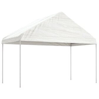 Prieel met dak 4,46x4,08x3,22 m polyetheen wit