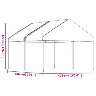 Prieel met dak 4,46x4,08x3,22 m polyetheen wit