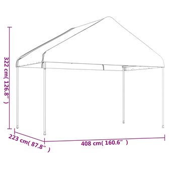 Prieel met dak 4,46x4,08x3,22 m polyetheen wit